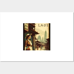 Laos Woman Vintage Travel Art Poster Posters and Art